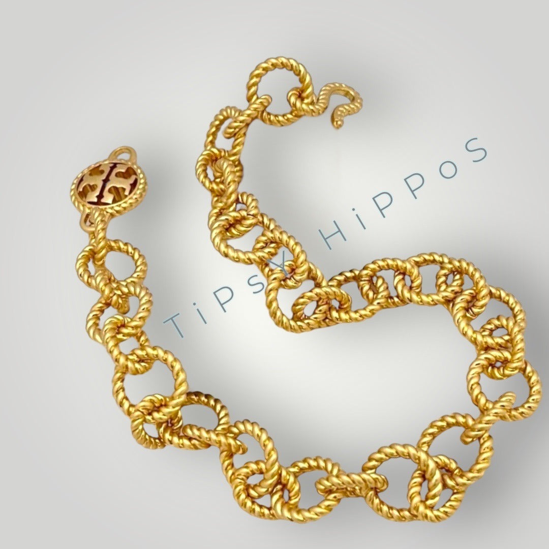 TORY BURCH Gold-Tone Chunky Rope Chain Link Necklace With Toggle Clasp