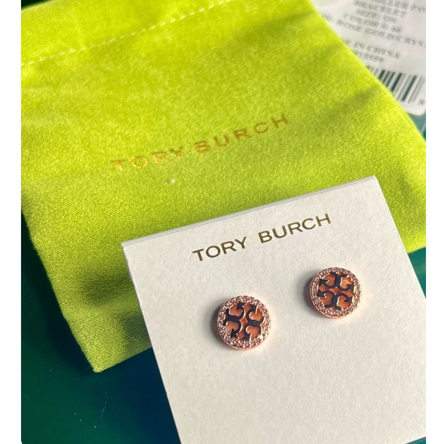 Tory Burch Rose Gold MILLER PAVÉ CHAIN BRACELET AND STUD EARRING SET. 727T40P
