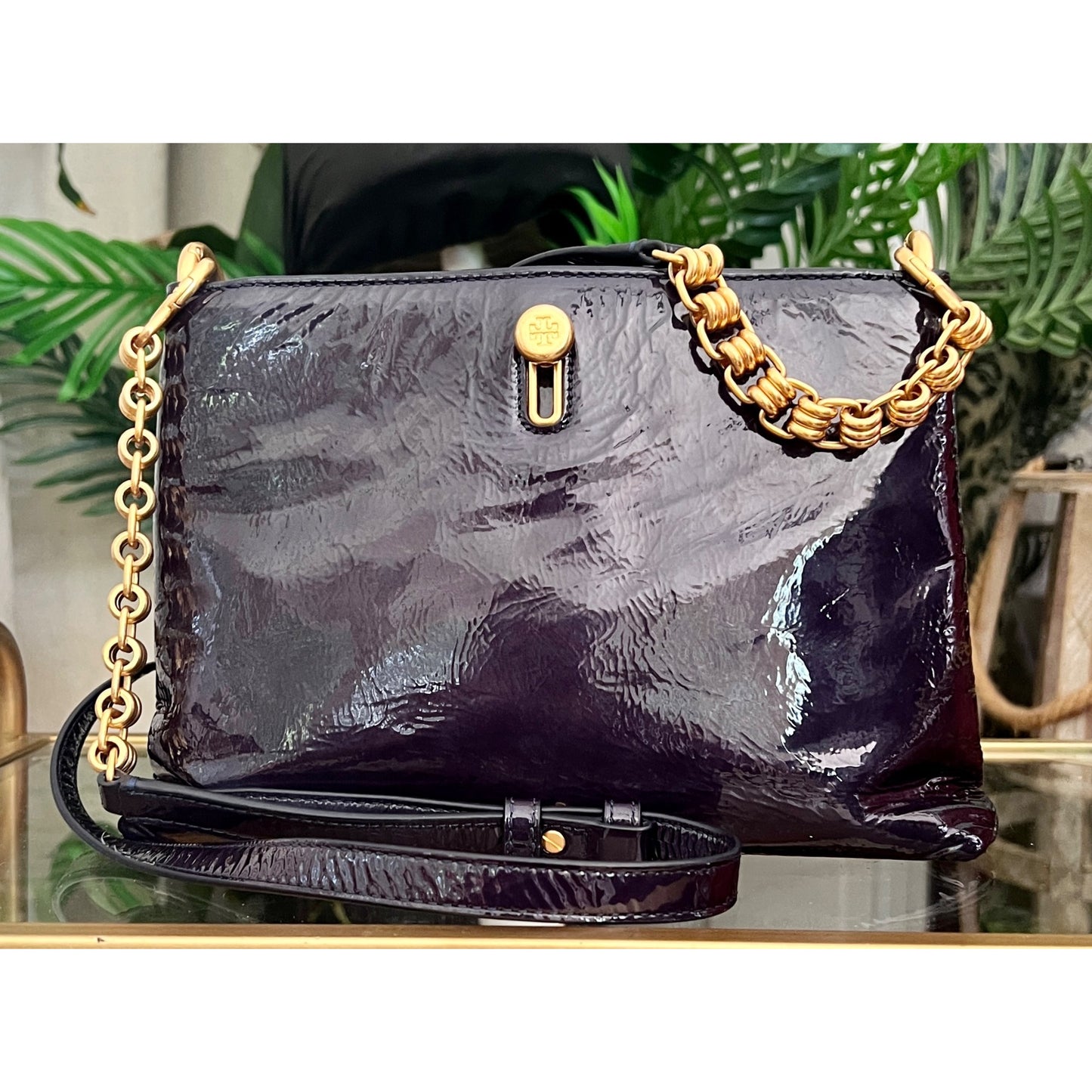TORY BURCH BLUE CRINKLE LEATHER PRICELLA HANDBAG ✺✺