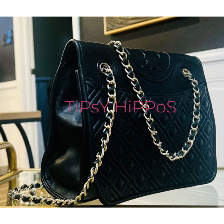 Black Quilted Leather Tory Burch Fleming Convertible Bag