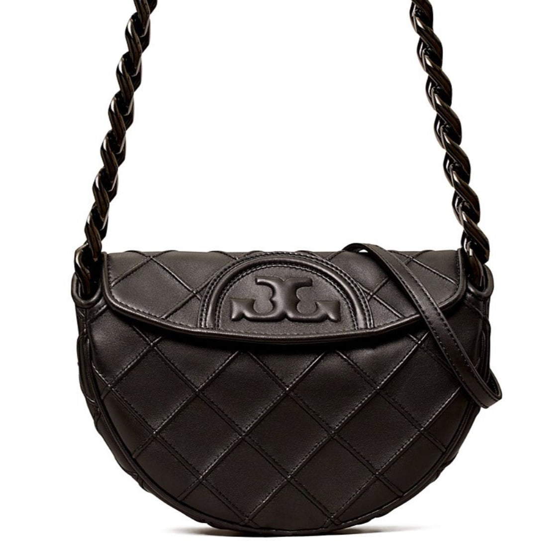 NEW! Authentic Tory Burch Black Leather Cresent Fleming Handbag