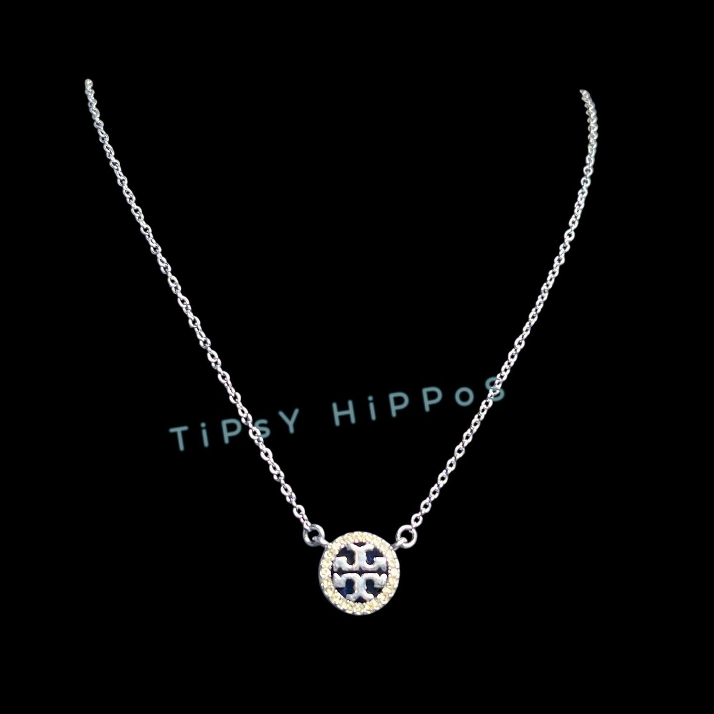 both. NEW! Beautiful Tory Burch Silver Miller Crystal Pave Necklace