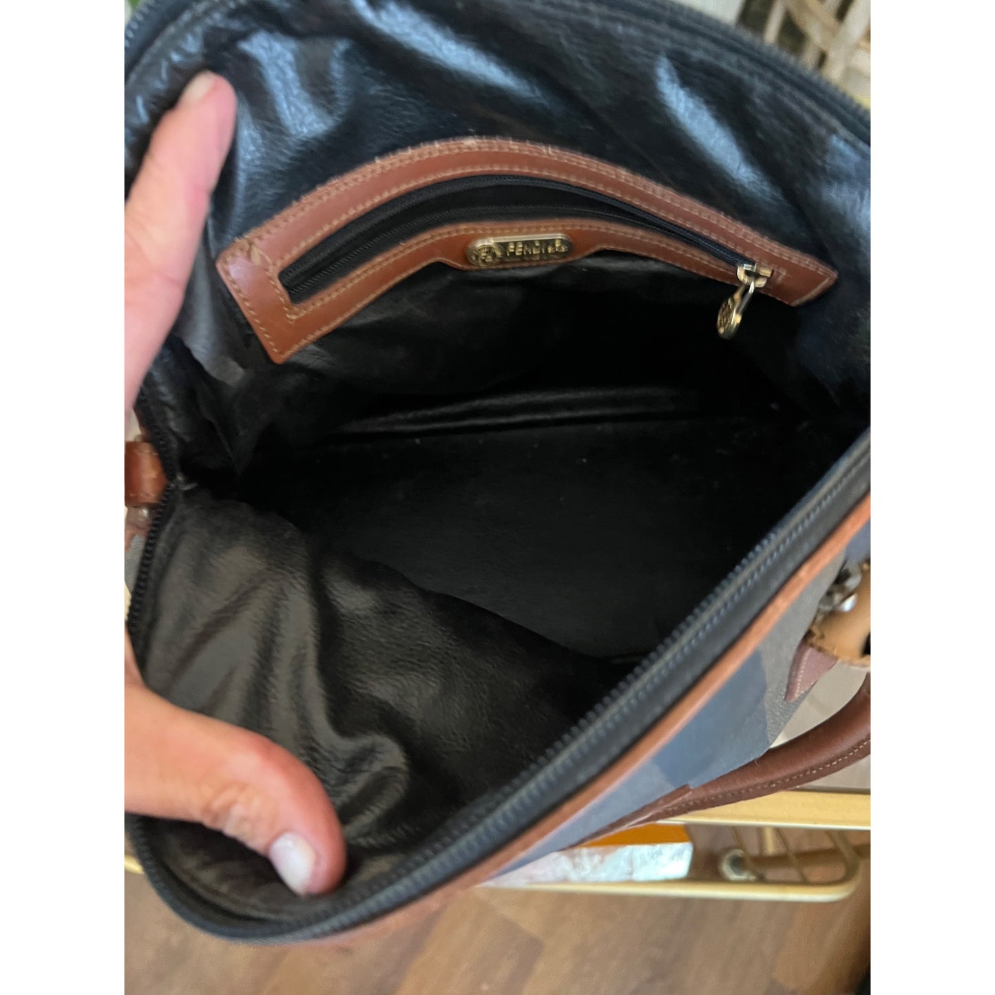 Vintage Fendi Zucca Striped Canvas & Leather Handbag