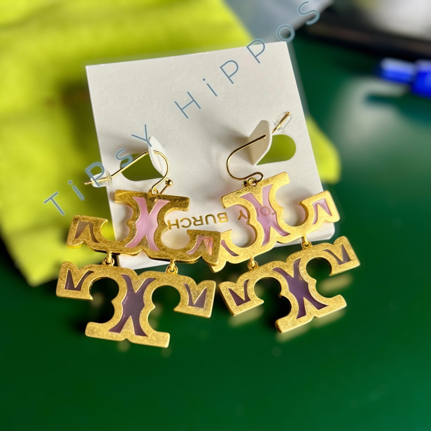 NEW! Tory Burch Pink and Gold Britten Hoop Earrings
