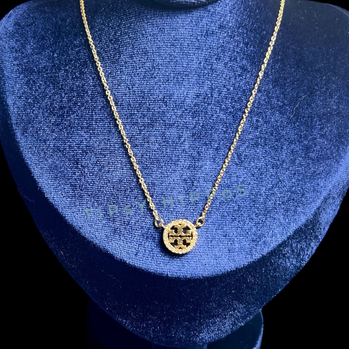 NEW! Beautiful Tory Burch Gold Miller Crystal Pave Necklace