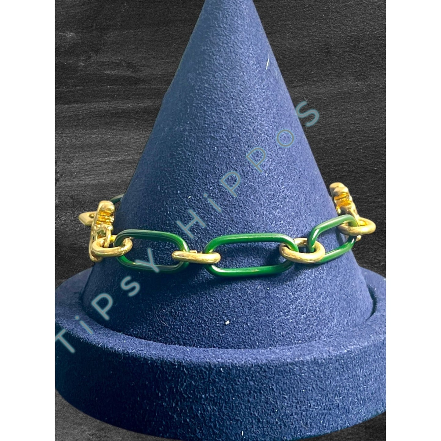 Tory Burch Women's Gold & Green Link Roxanne Bracelet With Logo