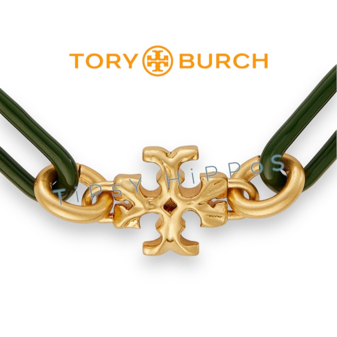 Tory Burch Women's Gold & Green Link Roxanne Bracelet With Logo
