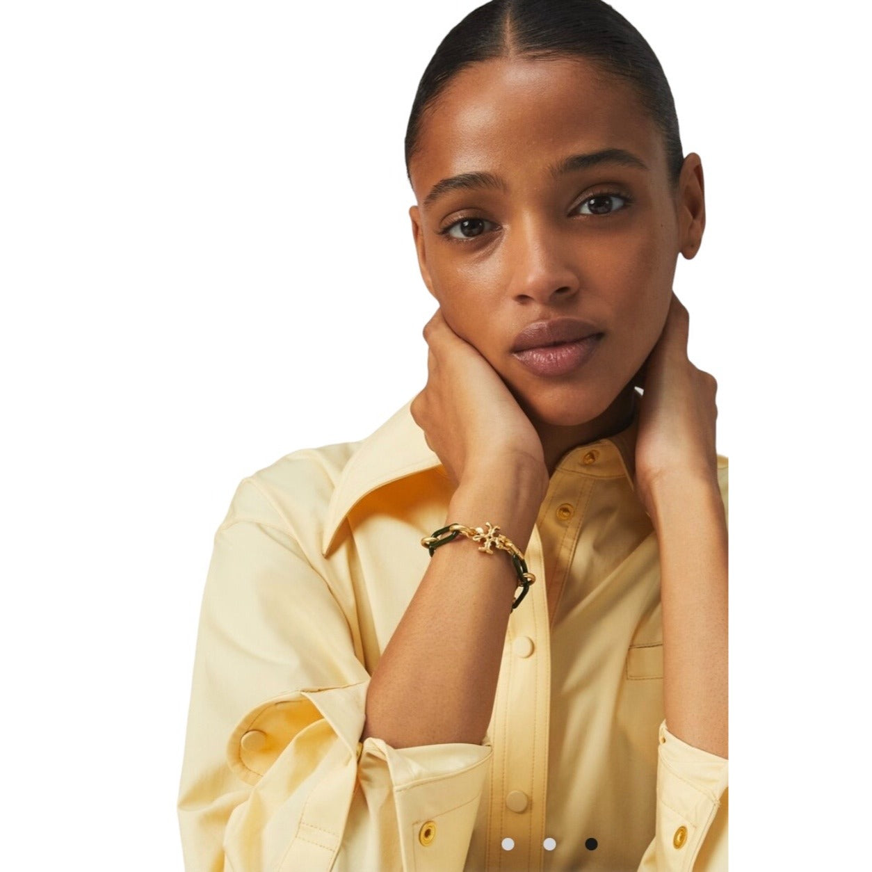 Tory Burch Women's Gold & Green Link Roxanne Bracelet With Logo