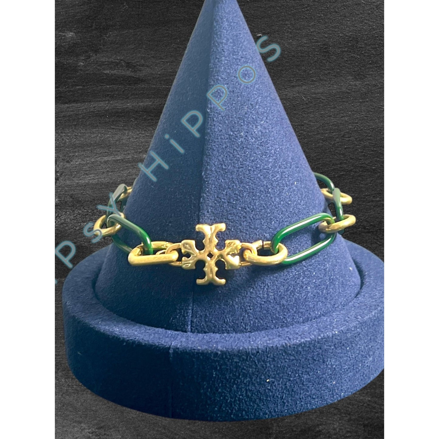 Tory Burch Women's Gold & Green Link Roxanne Bracelet With Logo