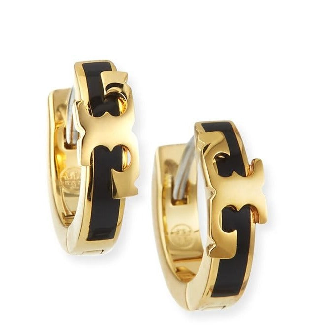 Tory Burch Black & Gold Enamel Serif Bangle Bracelet