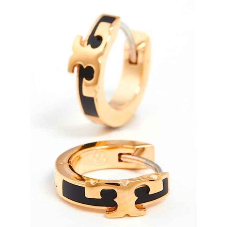 Tory Burch Black & Gold Enamel Serif Bangle Bracelet