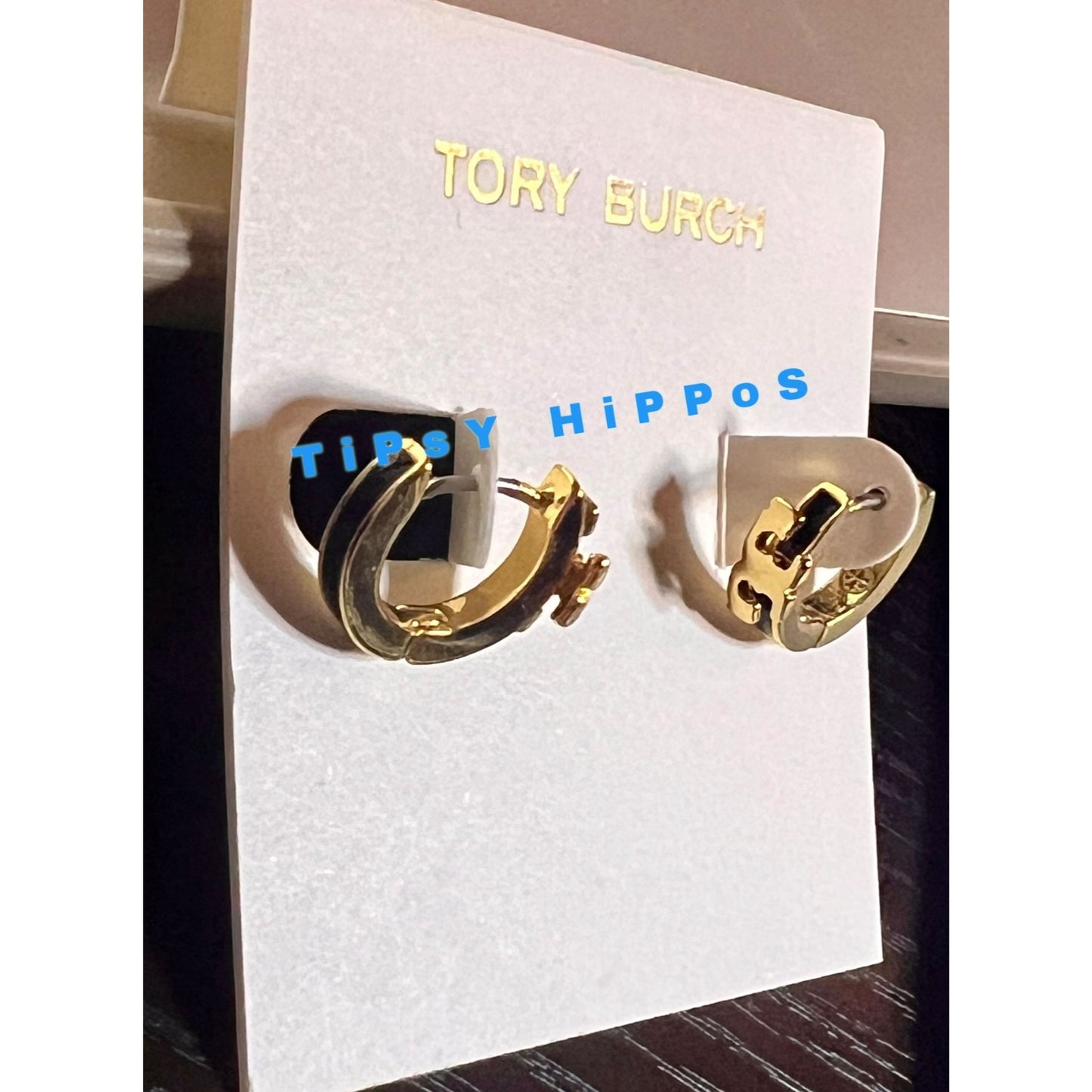 Tory Burch Black & Gold Enamel Serif Bangle Bracelet
