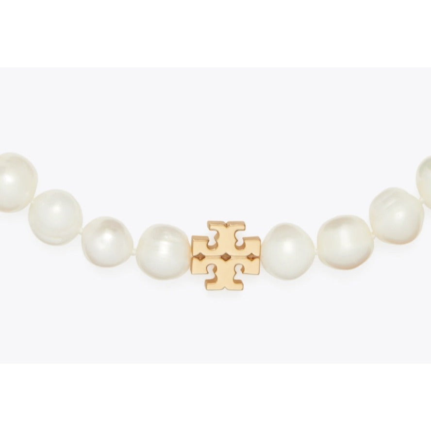 Tory Burch Pearl Bracelet With Gold Logo Charm & Clasp. 6282851