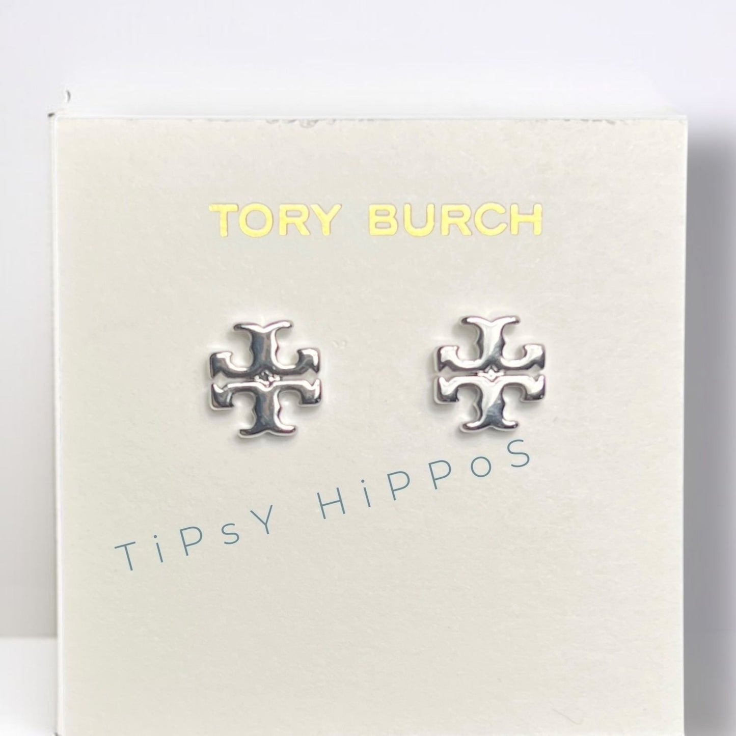 Tory Burch Silver Kira Logo Stud Earrings
