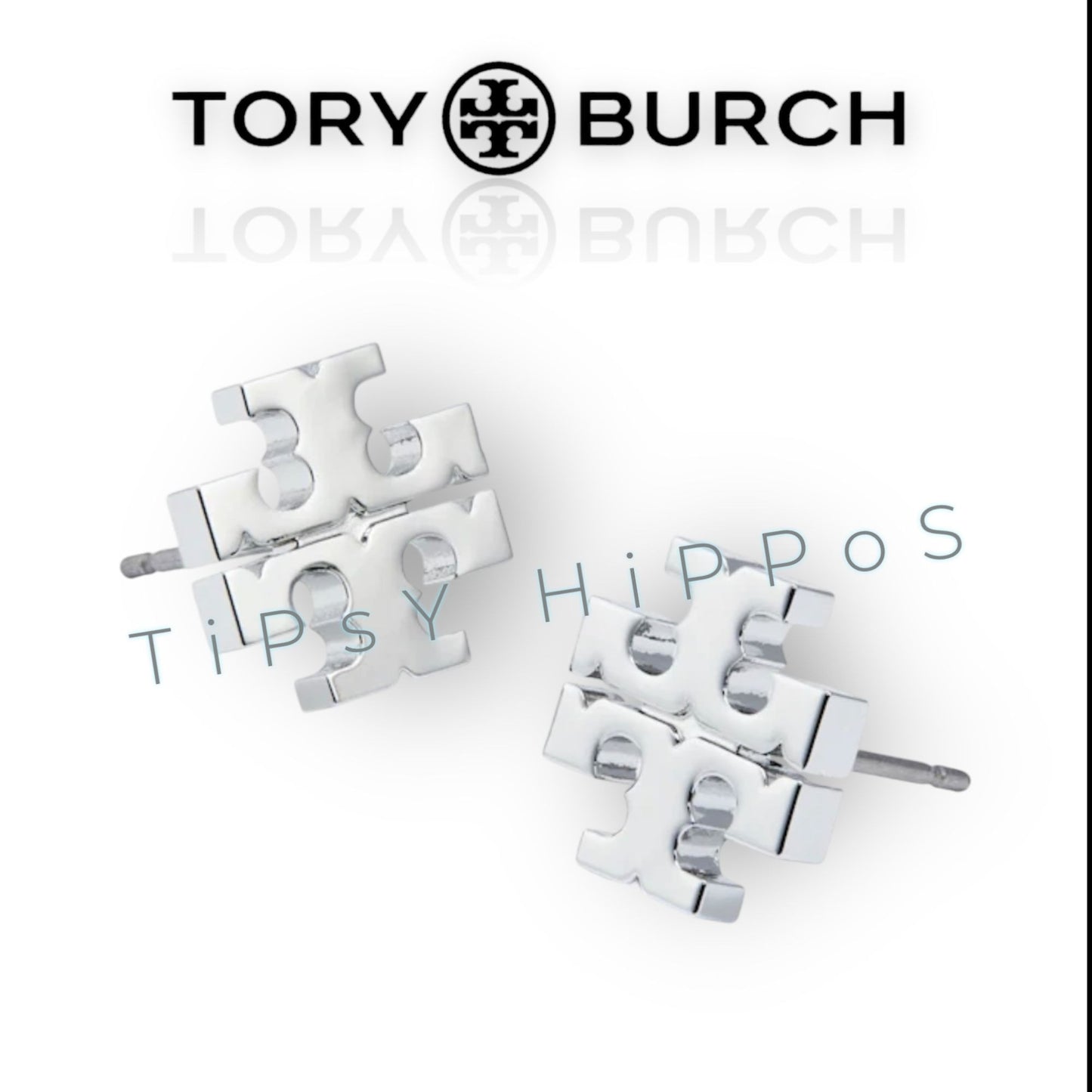 Tory Burch Silver Kira Logo Stud Earrings