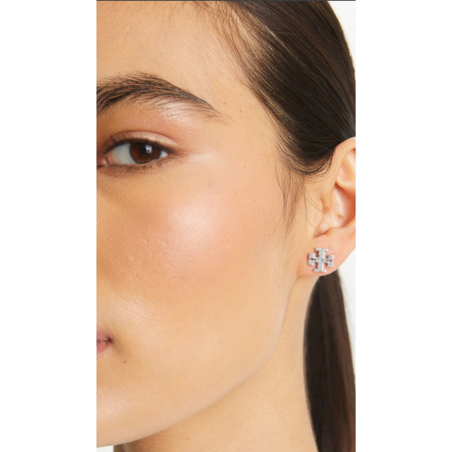 Tory Burch Silver Kira Logo Stud Earrings