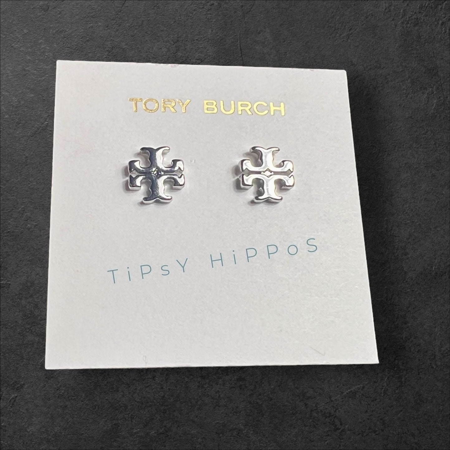 Tory Burch Silver Kira Logo Stud Earrings