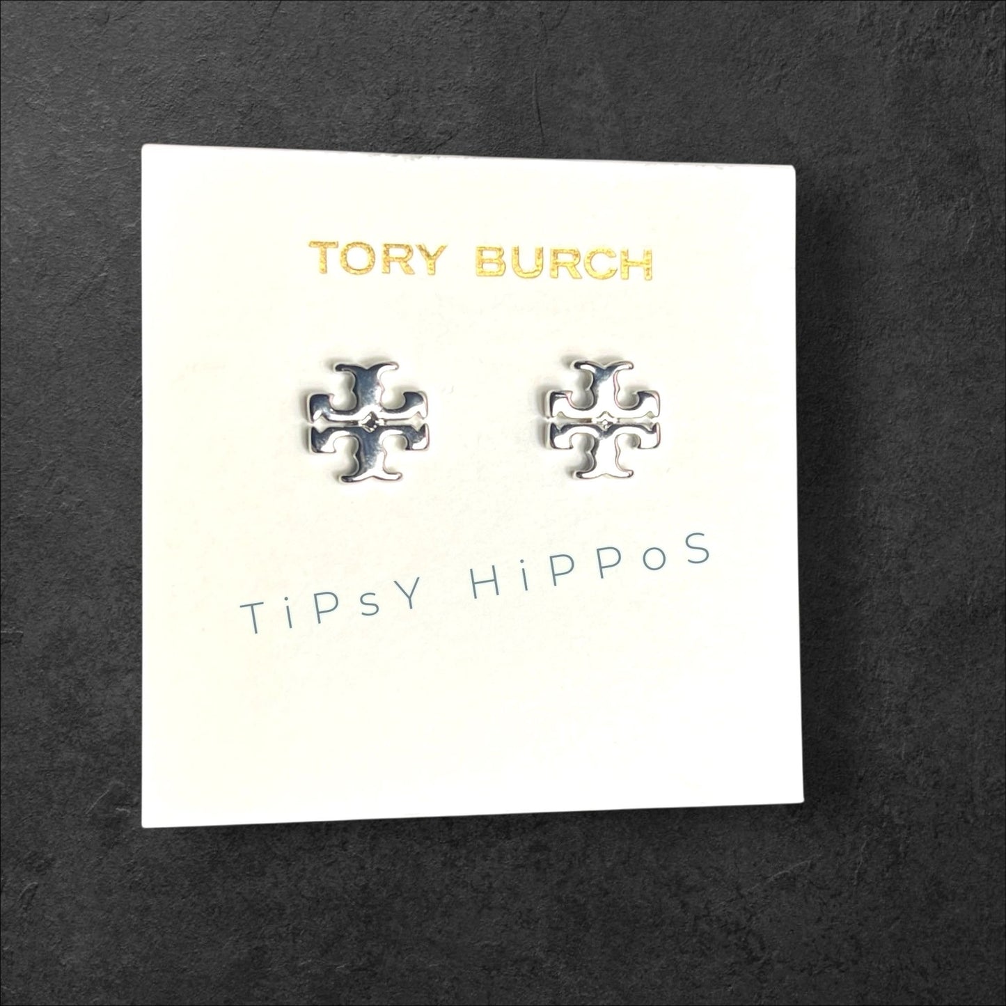 Tory Burch Silver Kira Logo Stud Earrings