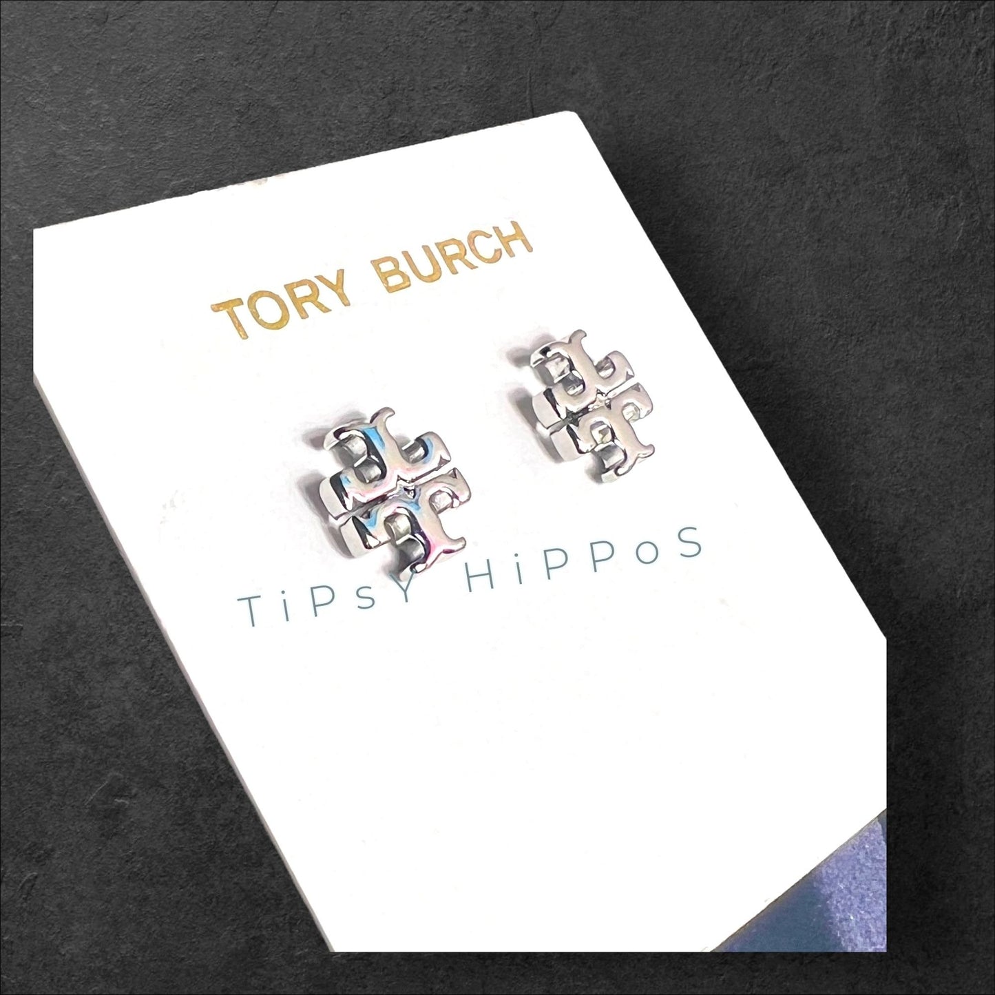 Tory Burch Silver Kira Logo Stud Earrings