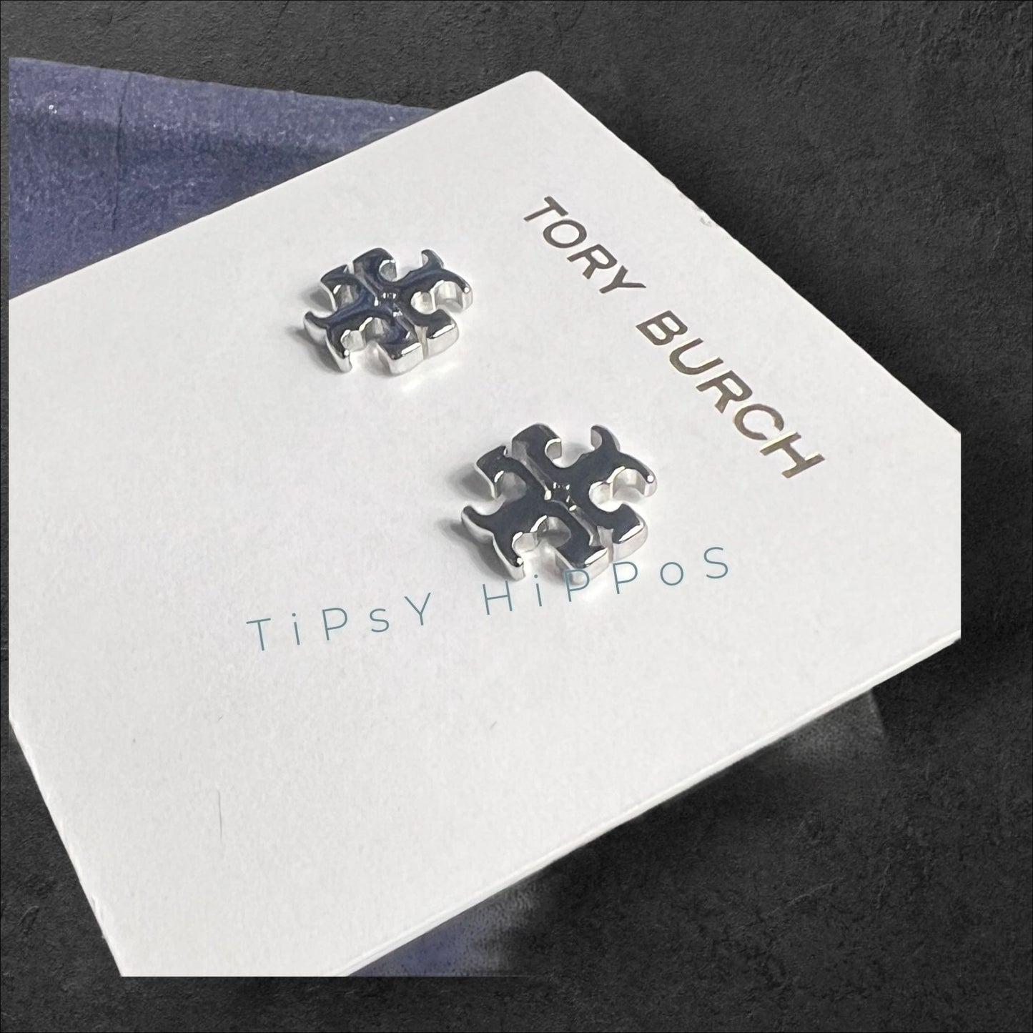 Tory Burch Silver Kira Logo Stud Earrings
