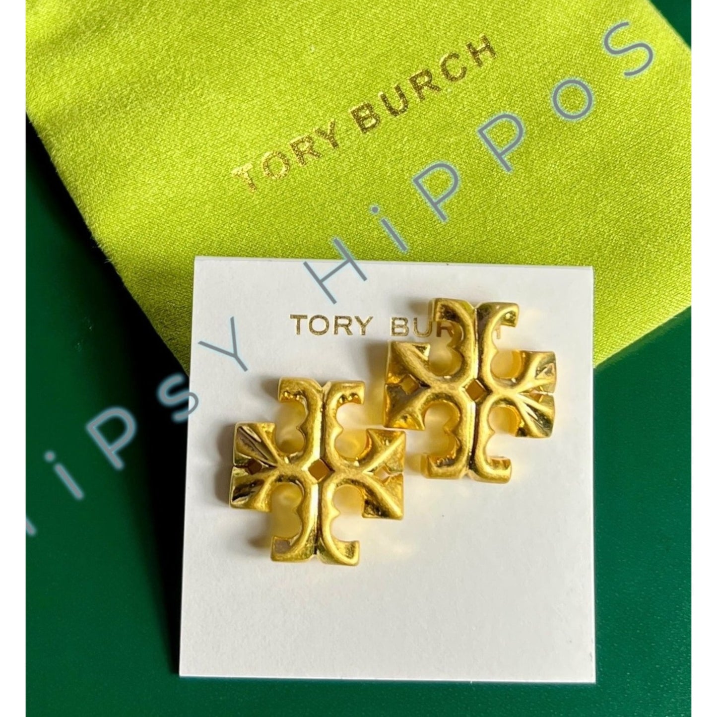 NEW!! Tory Burch Gold Roxanne Stud LOGO earrings