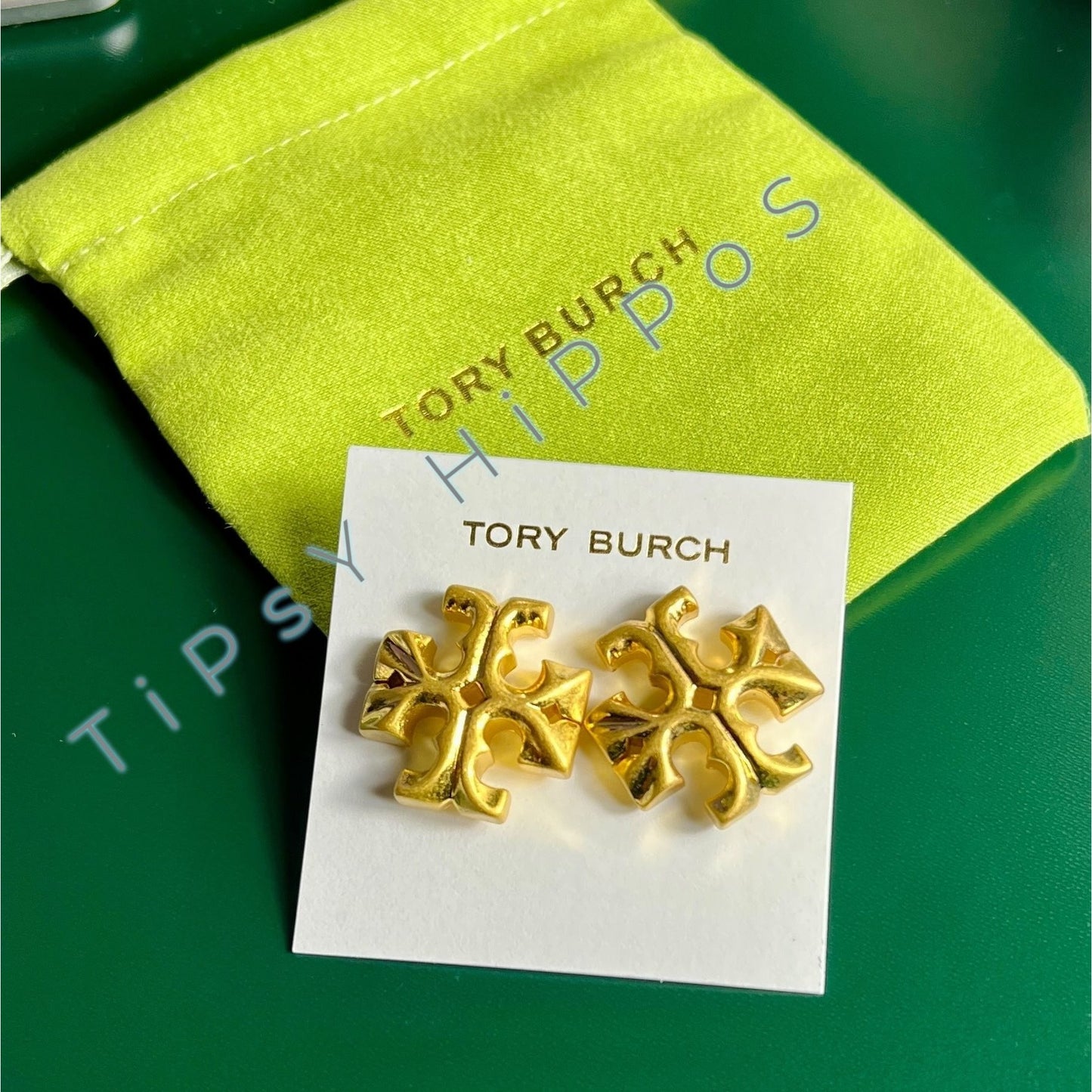 NEW!! Tory Burch Gold Roxanne Stud LOGO earrings