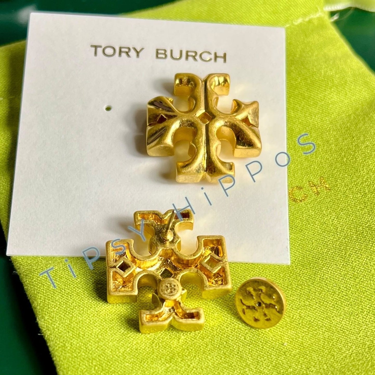 NEW!! Tory Burch Gold Roxanne Stud LOGO earrings