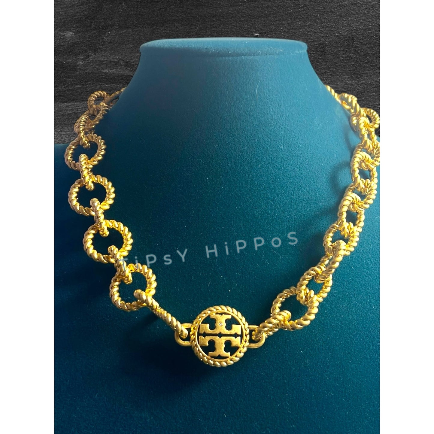 TORY BURCH Gold-Tone Chunky Rope Chain Link Necklace With Toggle Clasp