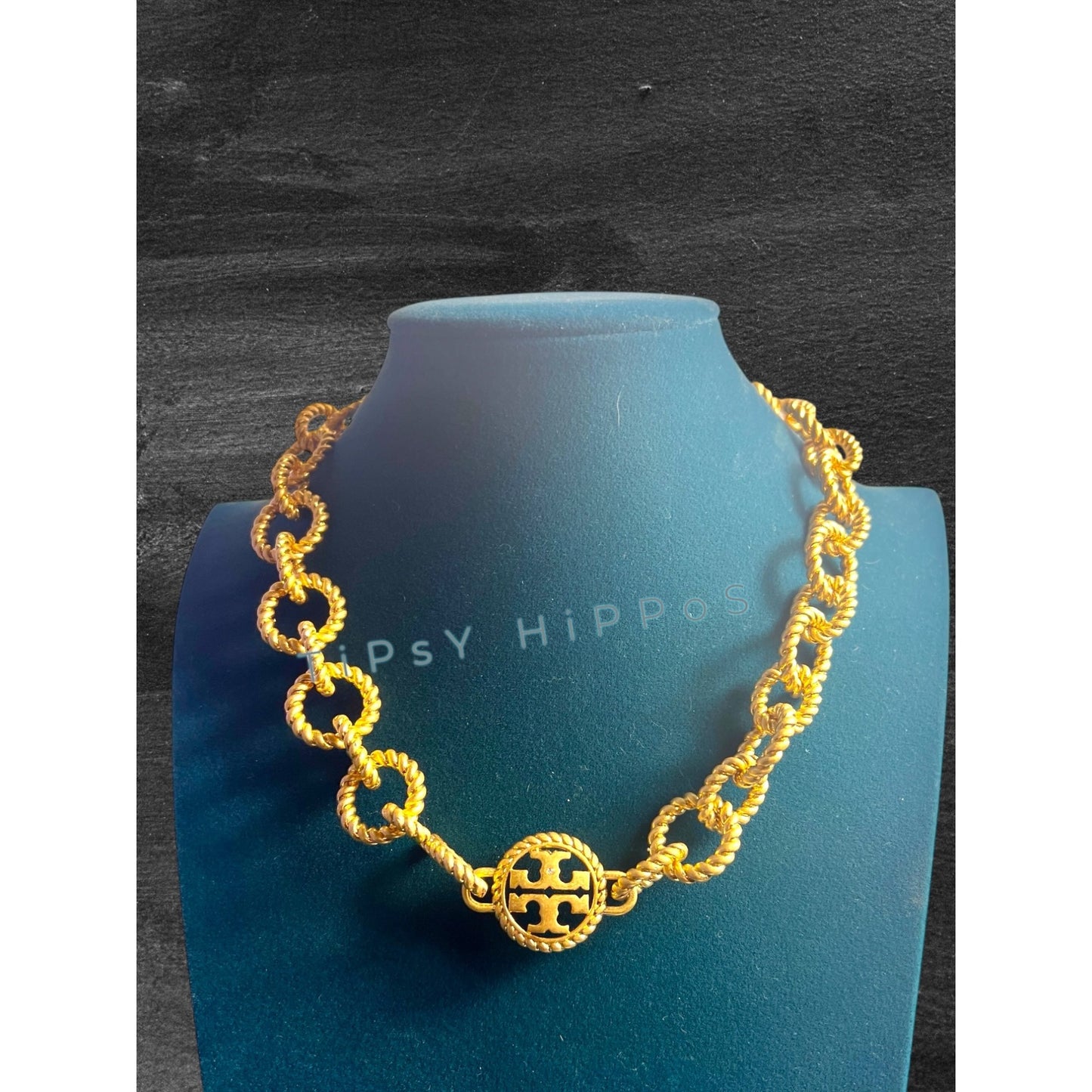 TORY BURCH Gold-Tone Chunky Rope Chain Link Necklace With Toggle Clasp