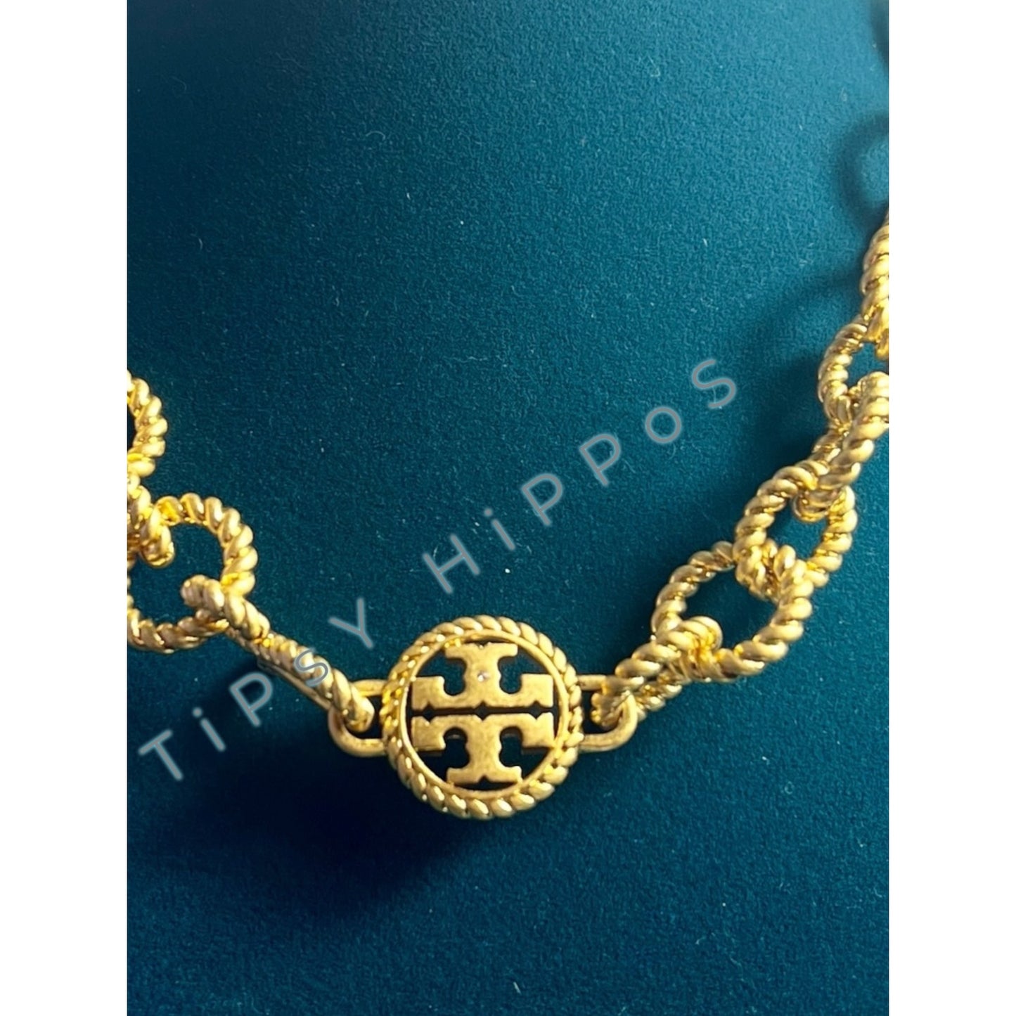 TORY BURCH Gold-Tone Chunky Rope Chain Link Necklace With Toggle Clasp