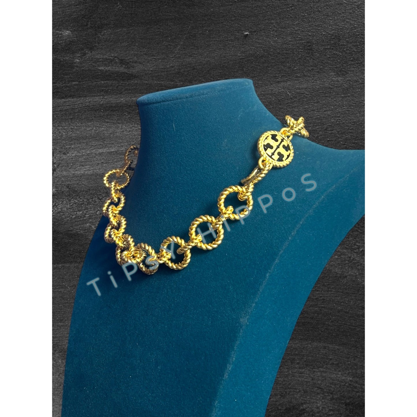 TORY BURCH Gold-Tone Chunky Rope Chain Link Necklace With Toggle Clasp