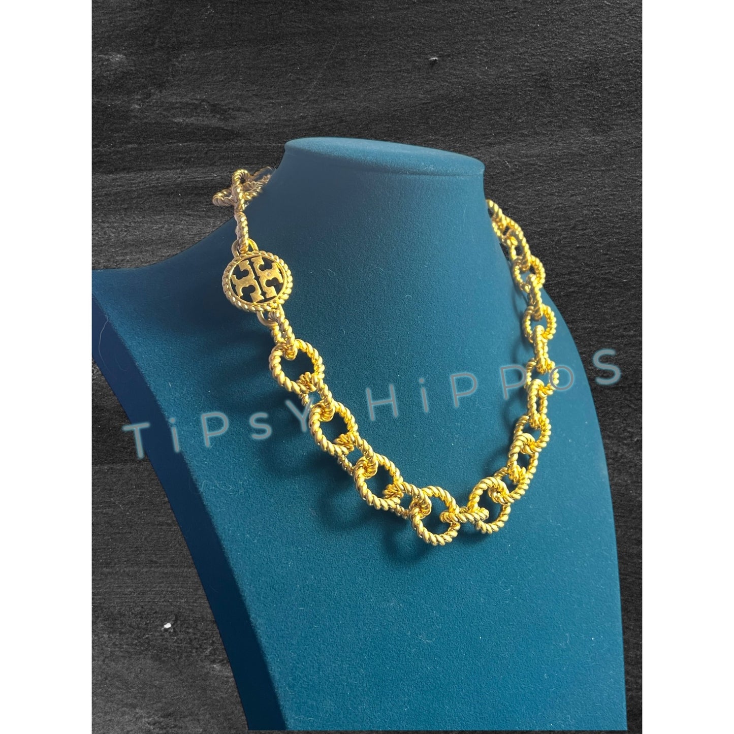 TORY BURCH Gold-Tone Chunky Rope Chain Link Necklace With Toggle Clasp