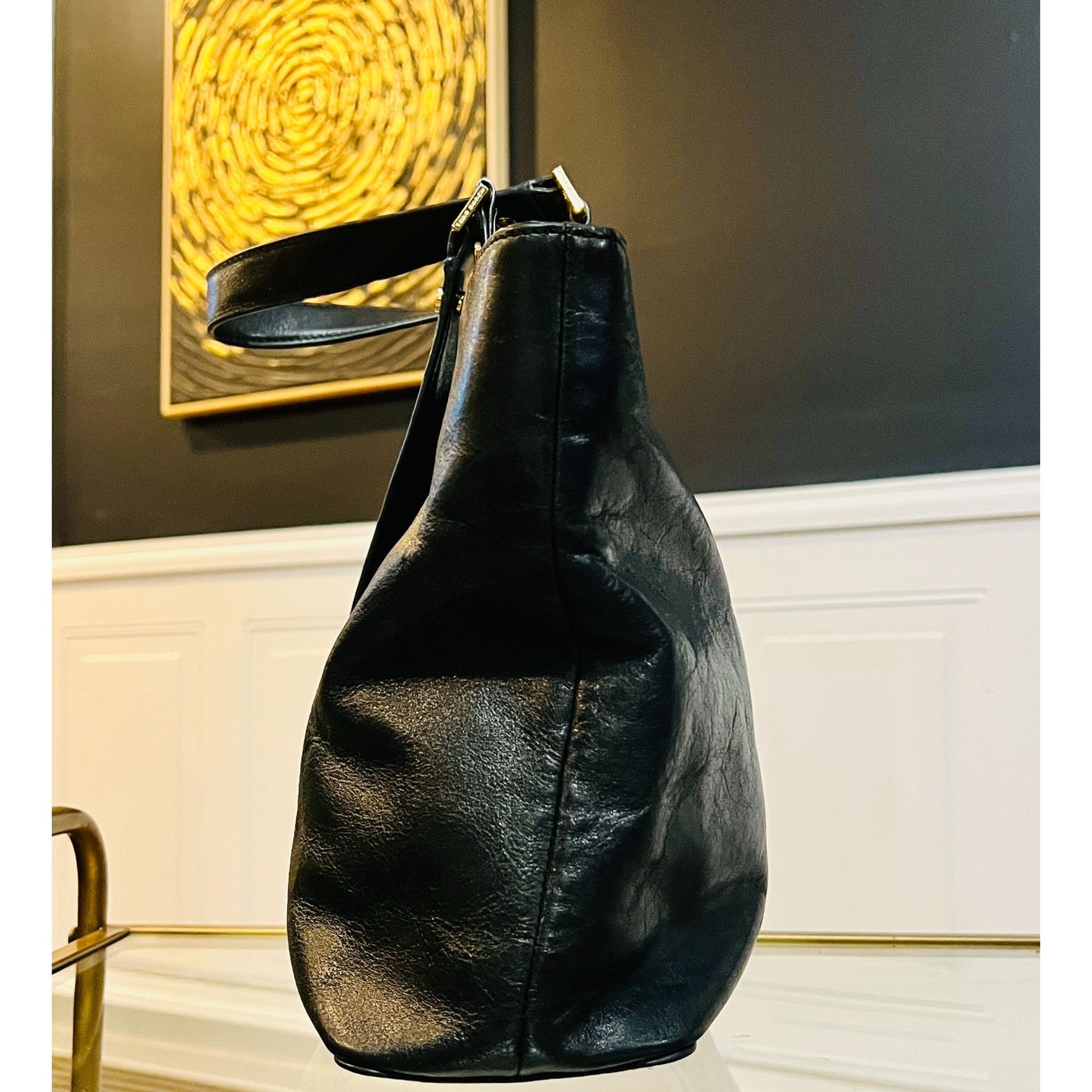 Tory Burch Black Leather Black Bombe Ella Satchel Shoulder Bag