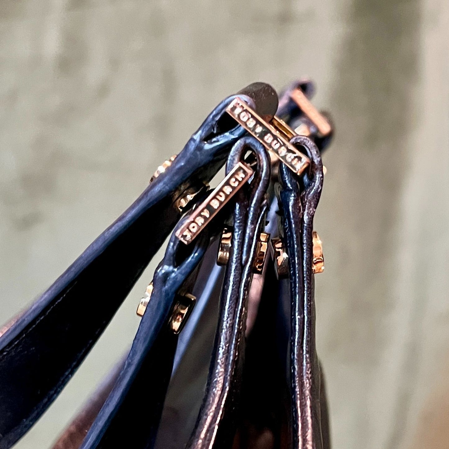 Tory Burch Black Leather Black Bombe Ella Satchel Shoulder Bag