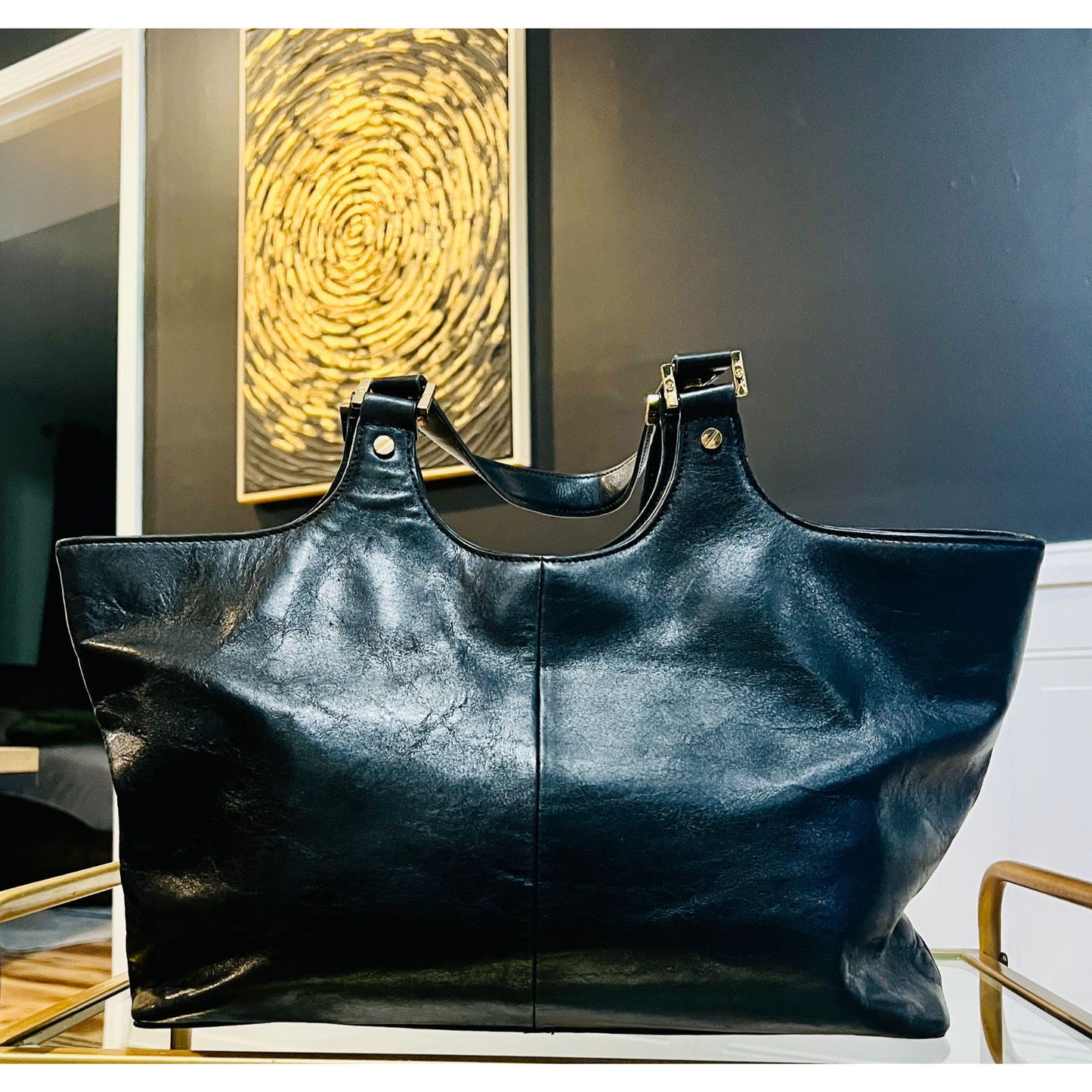 Tory Burch Black Leather Black Bombe Ella Satchel Shoulder Bag