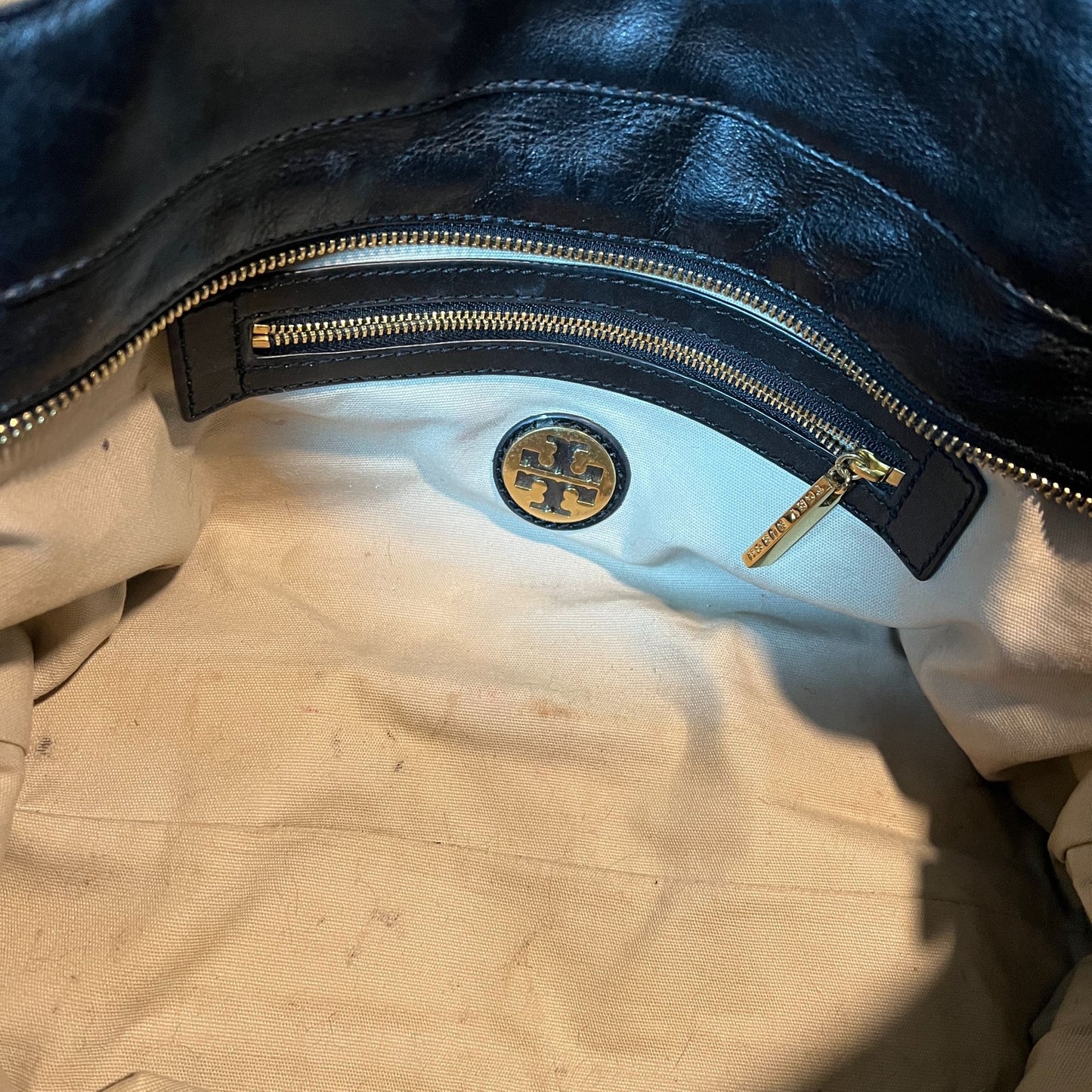 Tory Burch Black Leather Black Bombe Ella Satchel Shoulder Bag
