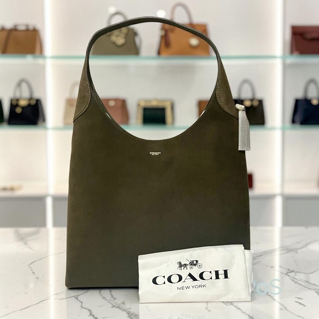 NEW WITH TAG AUTHENTIC COACH BROOKLYN 39 IN OLIVE GREEN SUEDE.      802D173P