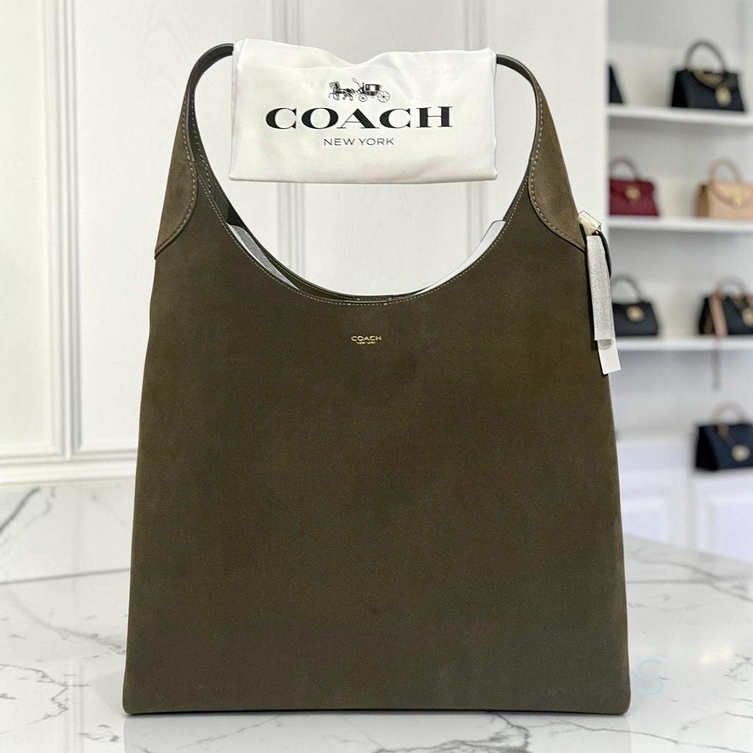 NEW WITH TAG AUTHENTIC COACH BROOKLYN 39 IN OLIVE GREEN SUEDE.      802D173P
