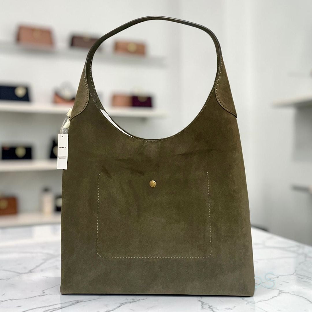 NEW WITH TAG AUTHENTIC COACH BROOKLYN 39 IN OLIVE GREEN SUEDE.      802D173P