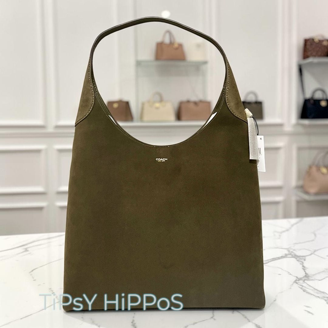 NEW WITH TAG AUTHENTIC COACH BROOKLYN 39 IN OLIVE GREEN SUEDE.      802D173P