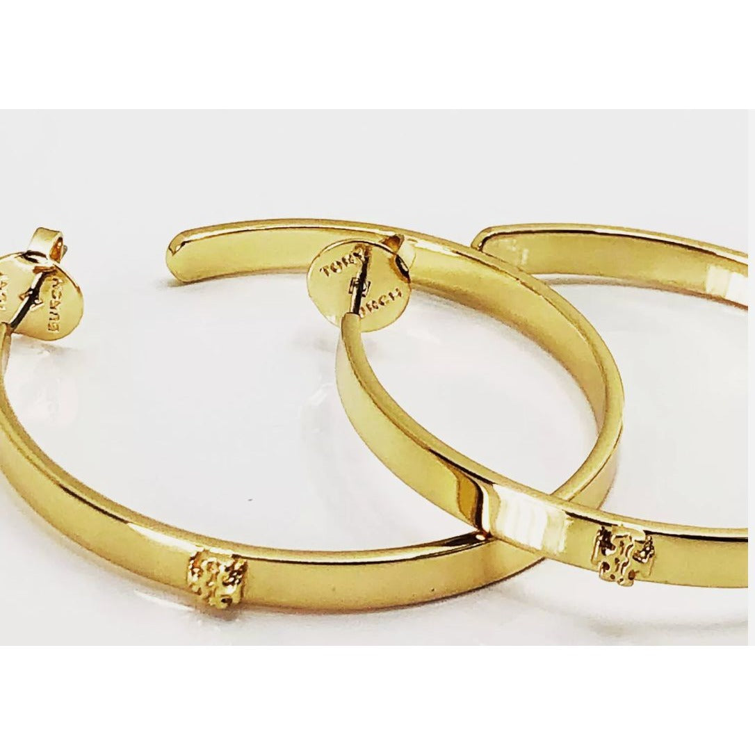 Tory Burch Gold-Plated Hoop Earrings With Logo Studs
