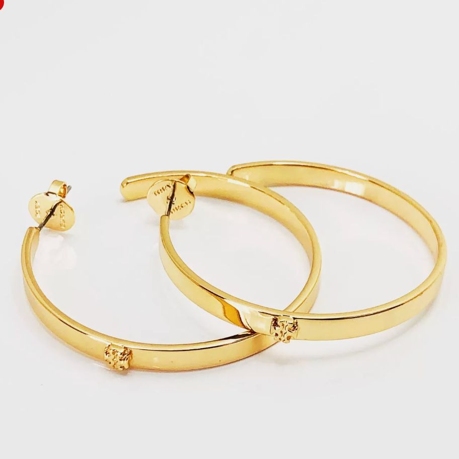 Tory Burch Gold-Plated Hoop Earrings With Logo Studs