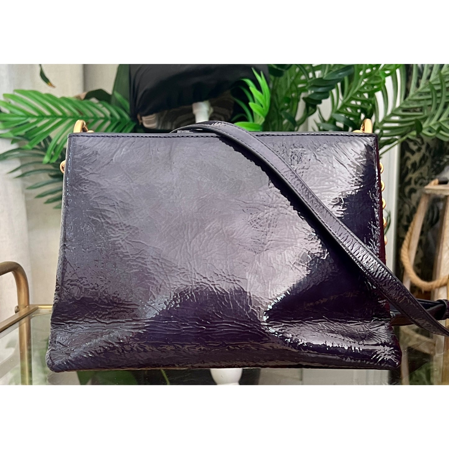 TORY BURCH BLUE CRINKLE LEATHER PRICELLA HANDBAG  ✺✺
