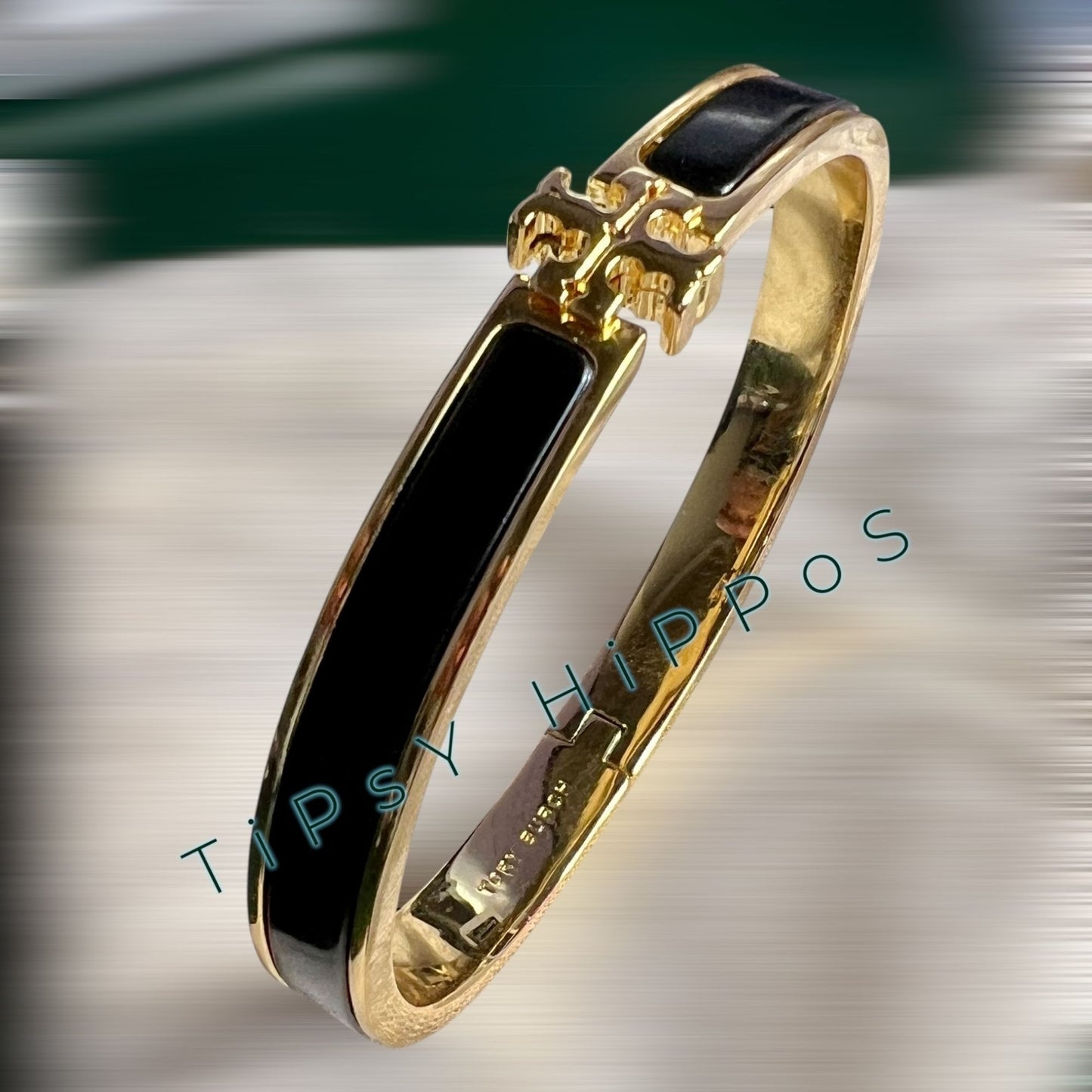 NEW!!  TORY BURCH BLACK AND GOLD KIRA BANGLE BRACELET