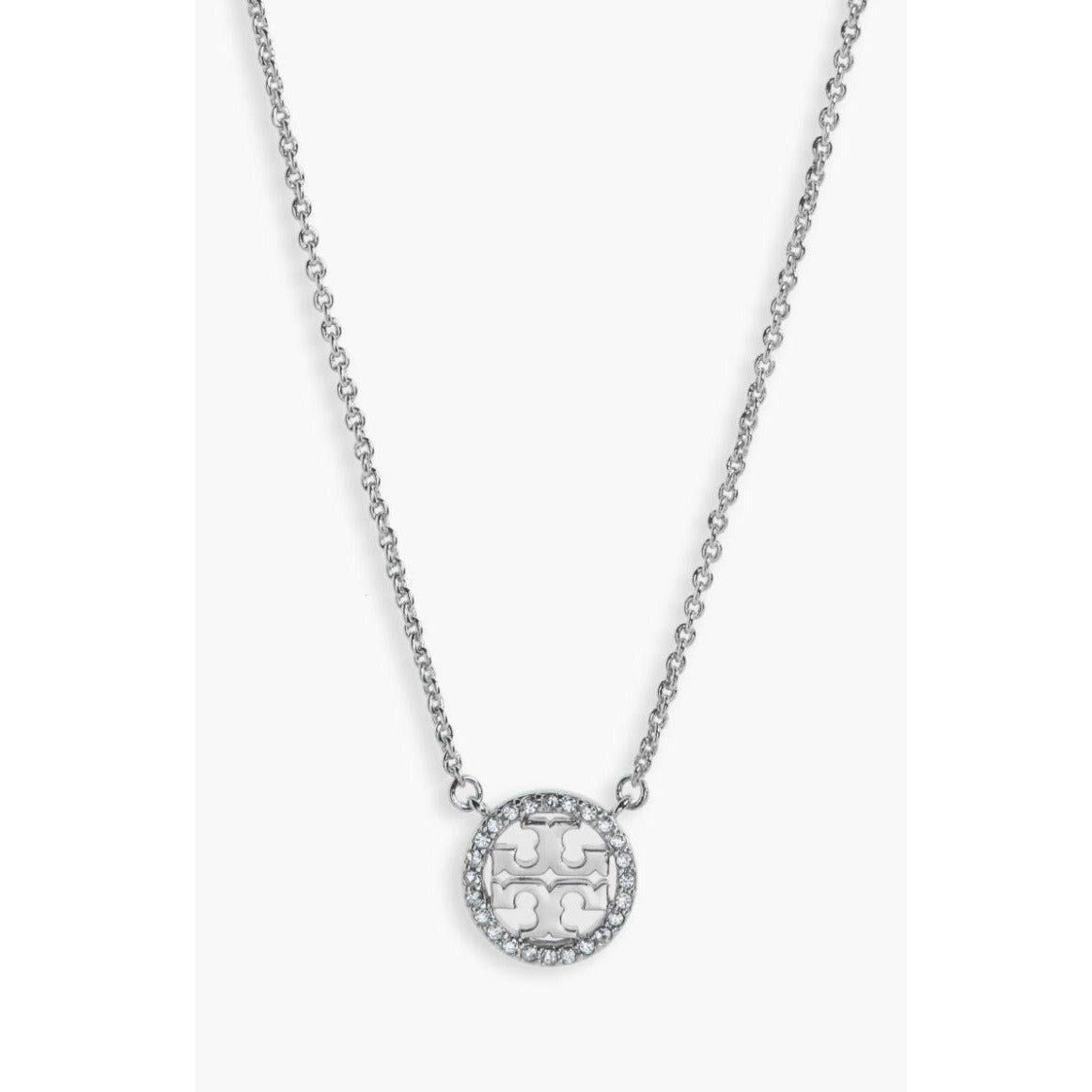 Tory Burch Silver Miller Logo Pave Chainlink Necklace & Dangle Earring Set