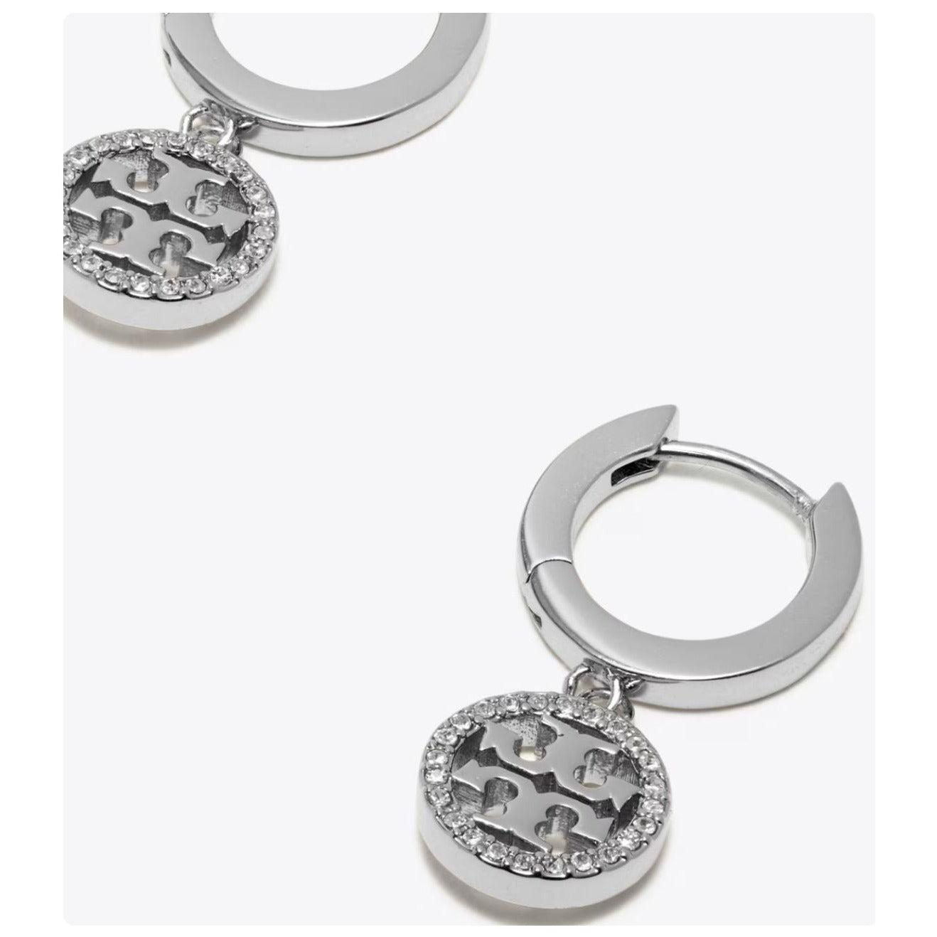 Tory Burch Silver Miller Logo Pave Chainlink Necklace & Dangle Earring Set