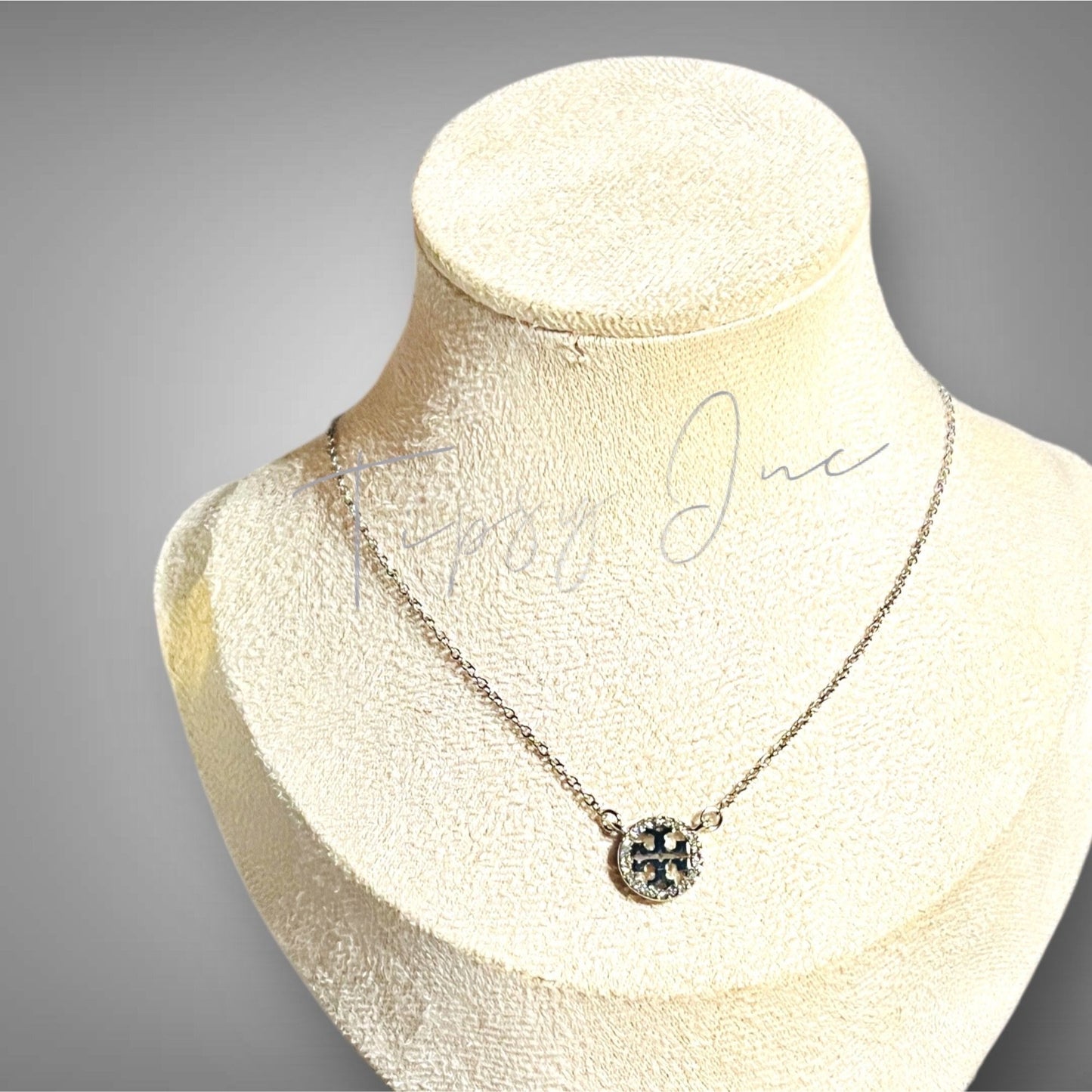 Tory Burch Silver Miller Logo Pave Chainlink Necklace & Dangle Earring Set