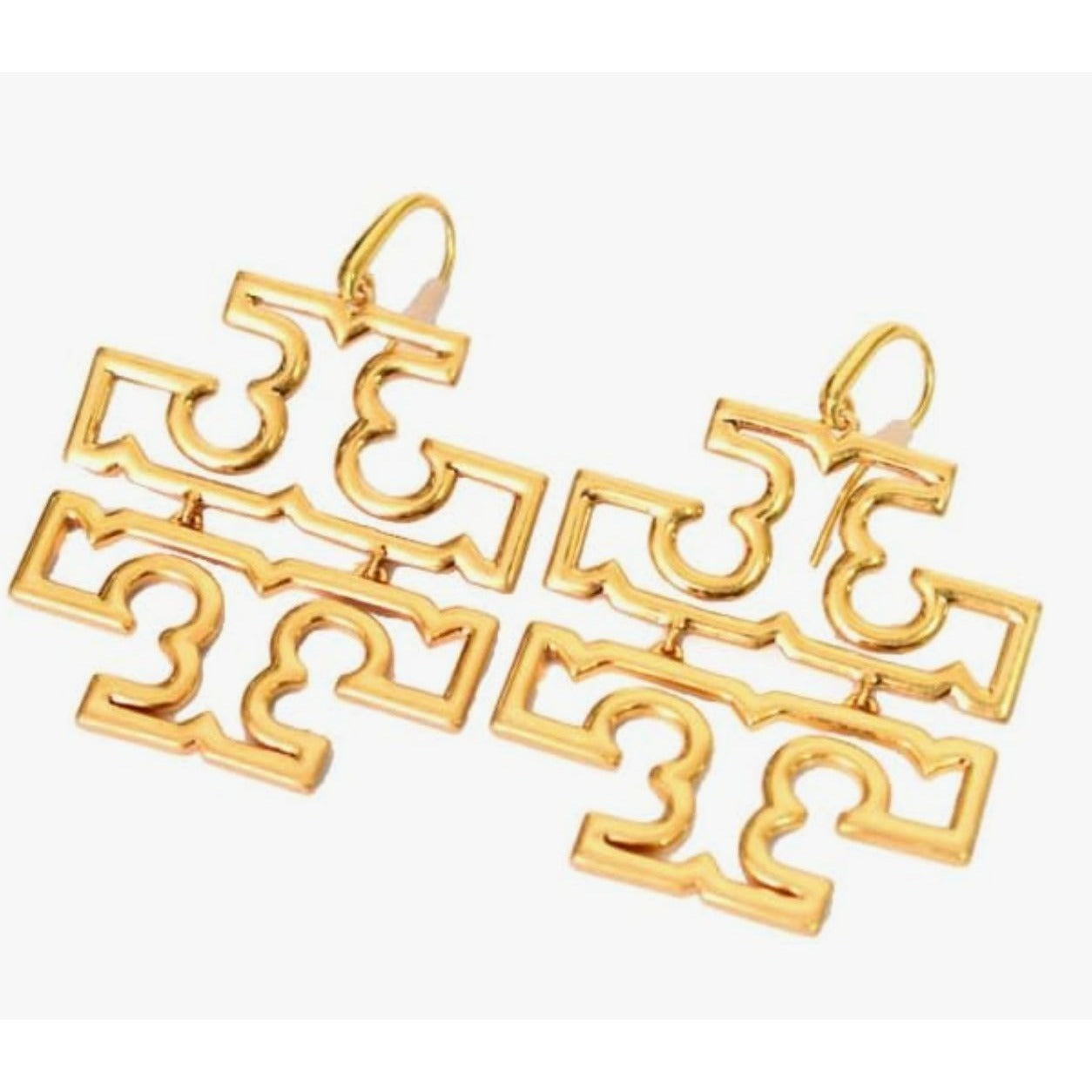 Beautiful Authentic Tory Burch Gold Britten Logo Drop Hoop Earrings