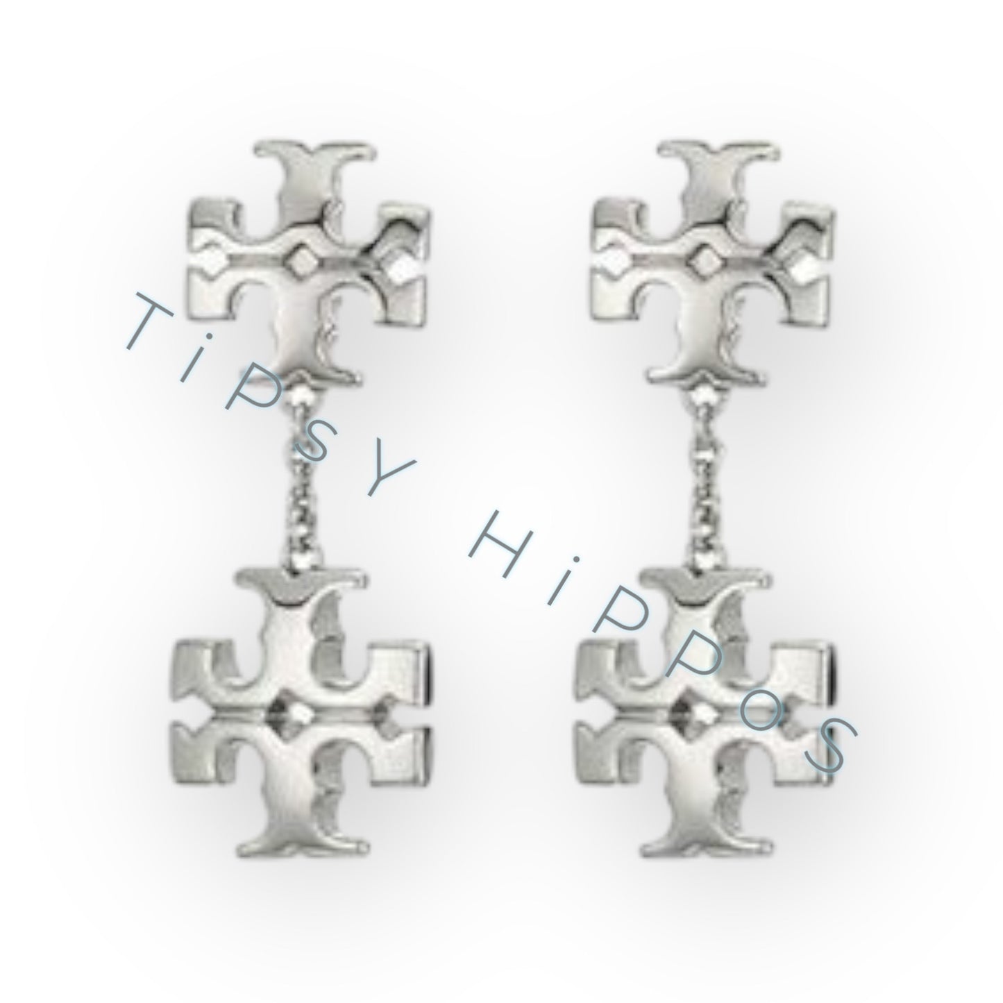 Tory Burch Silver Kira Logo Dangle Earrings