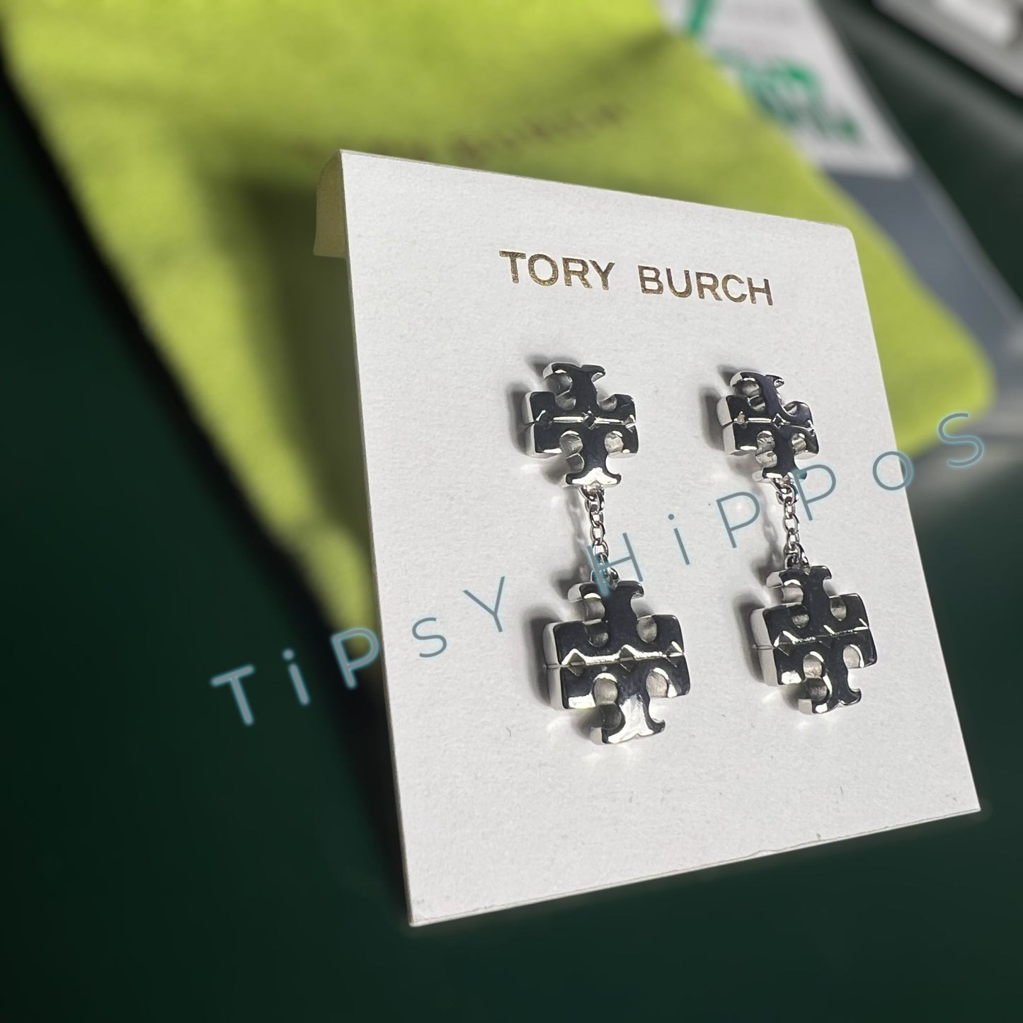 Tory Burch Silver Kira Logo Dangle Earrings